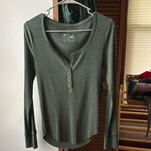 Aerie Olive Ribbed Long Sleeve Top
